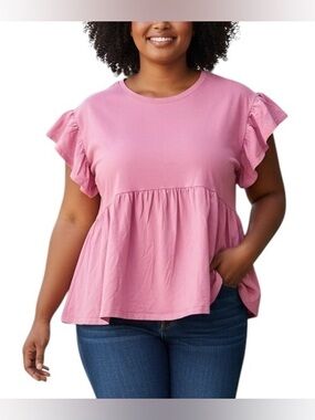 Anonyme Designers Top Women XL Short Sleeve Ruffle Tiered Blouse Relaxed Comfort